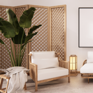 image of a cozy interior space boasting the latest interior design trends with house plants and minimalistic decor