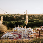 image of a table set up in a field for an outdoor party